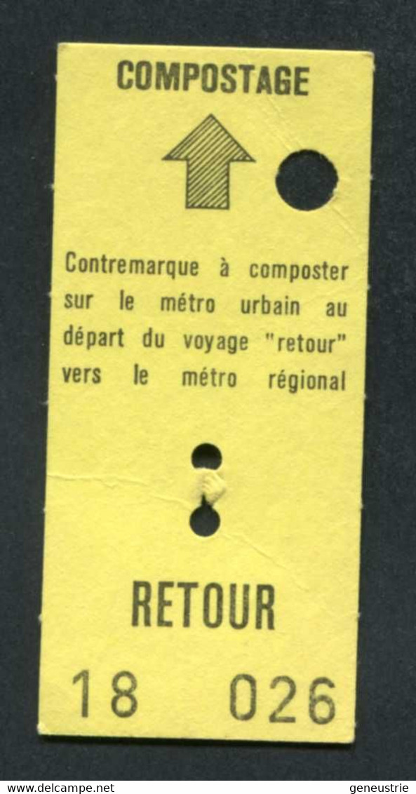 Ticket RATP Métro Parisien Poinçonné - Années 70 Paris "Contremarque Retour Métro / RER" - Europe