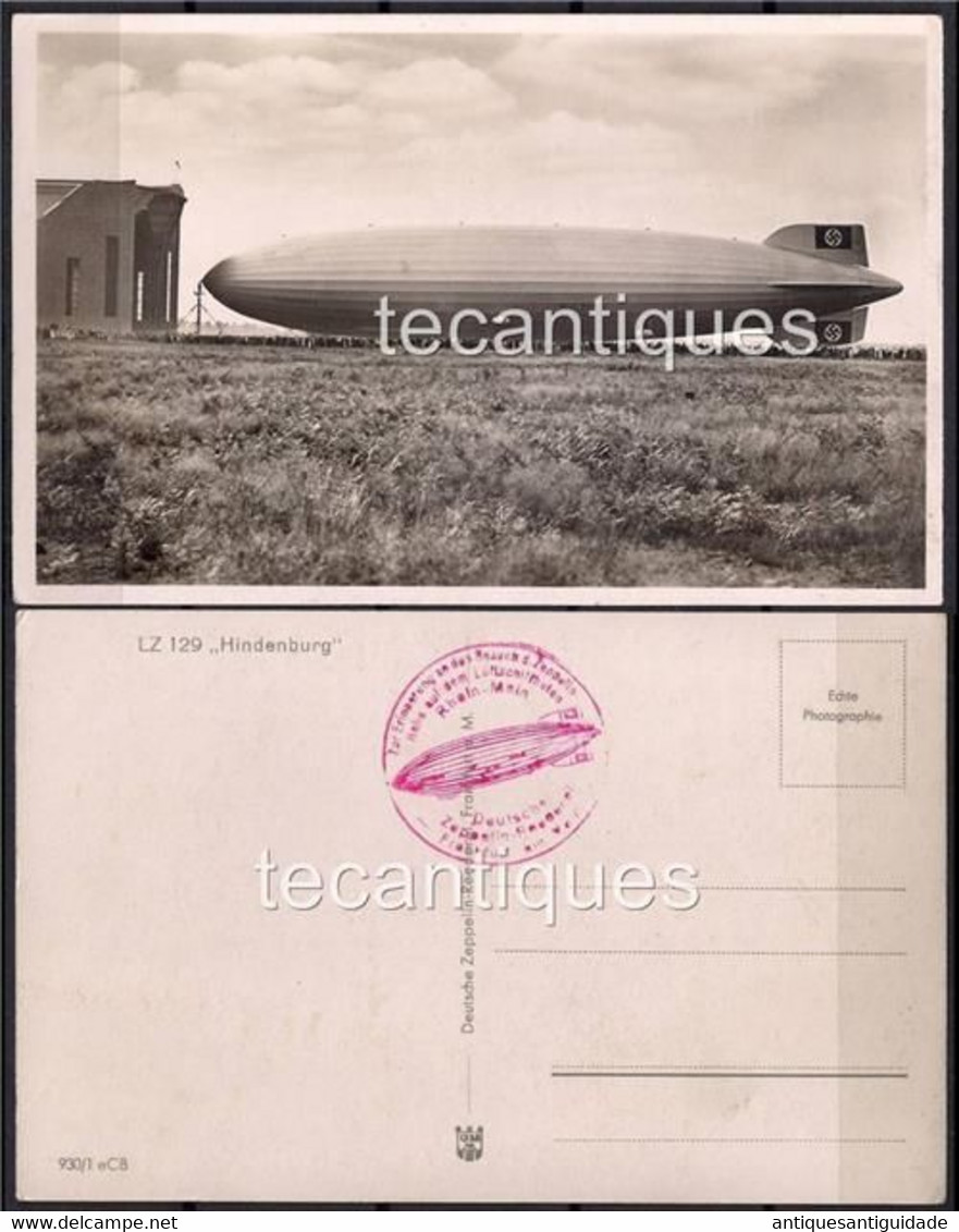 Germany Nazi Hindenburg Zeppelin LZ129 Original Real Photo Postcard Frankfurt A. Main - Aviation