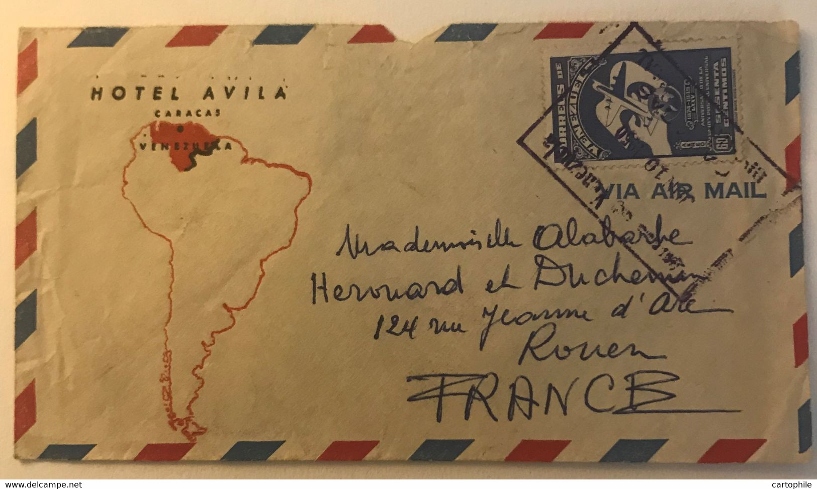 Venezuela - Letter 1950 Airmail From Caracas Hotel Avila To France - Venezuela