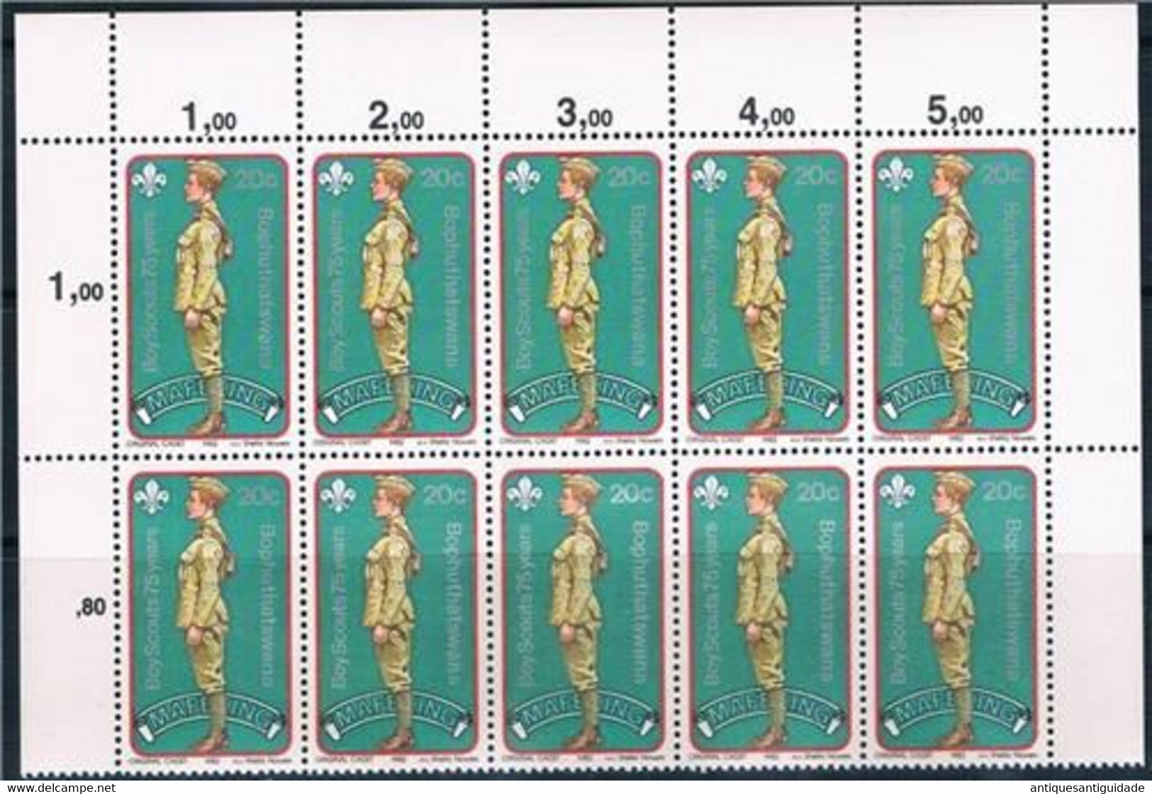 Bophuthatswana 1982 75th Anniv BOY SCOUTS BOY CADET MAFEKING SHEET OF 10 MNH - Nuovi