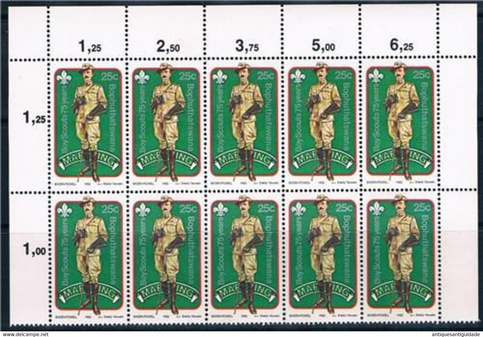 Bophuthatswana 1982 75th MNH ANNIV BOY SCOUTS BADEN-POWELL SHEET OF 10 X 25cents - Neufs