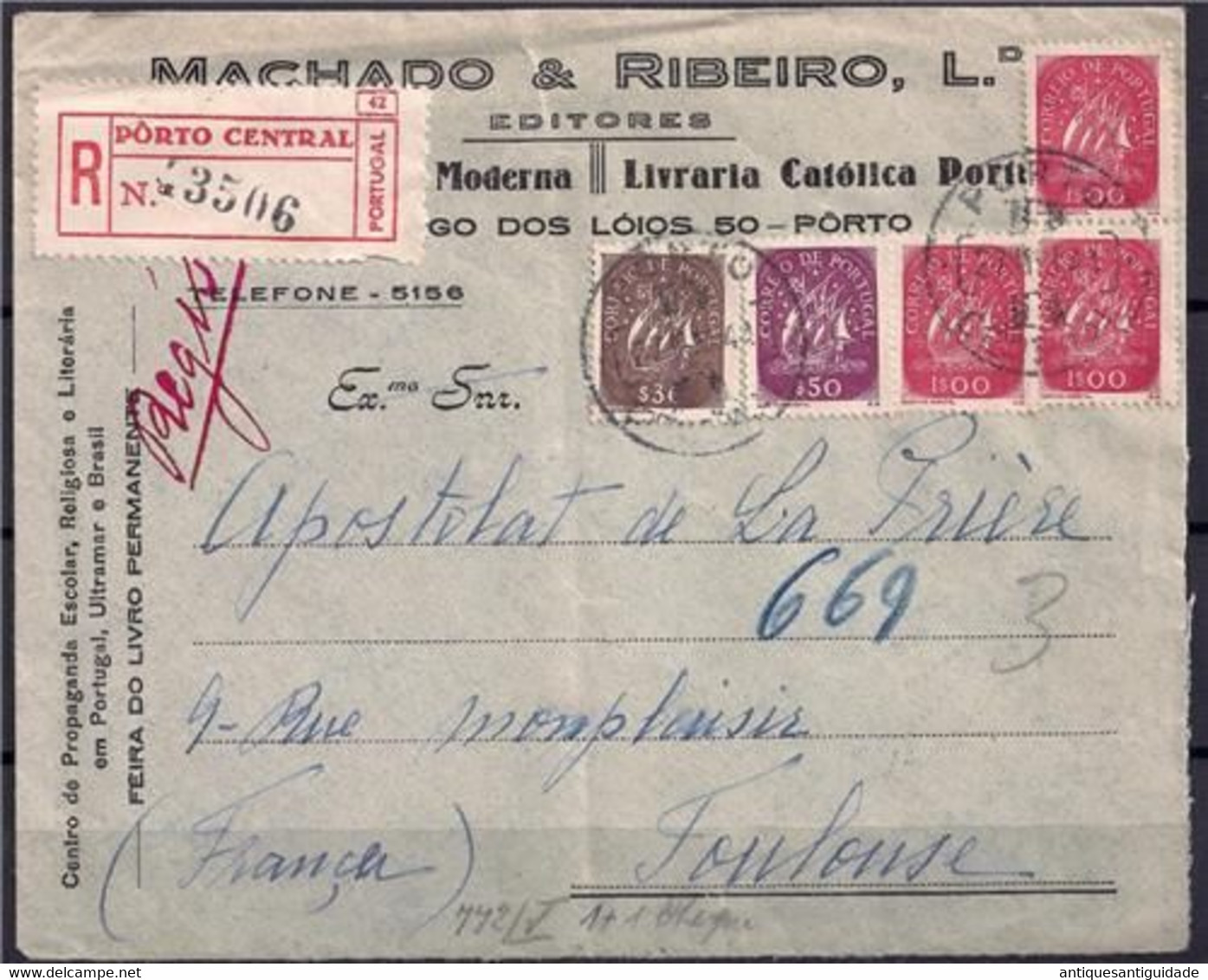 PORTUGAL TO OCCUPIED FRANCE WW2 1944 WITH SWASTIKA CENSORED STAMPS - Altri & Non Classificati