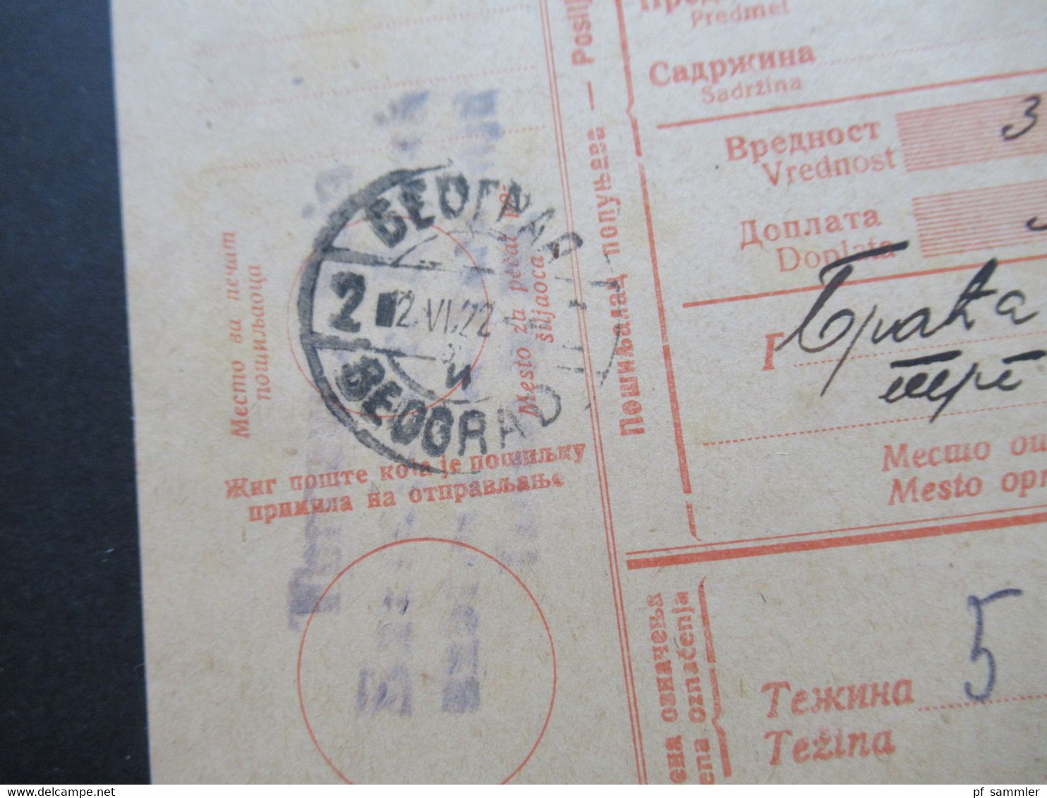 Jugoslawien SHS 1922 Paketkarte / Parcel Card Beograd / Belgrad Mit Freimarken Inschrift Kraljevstvo - Briefe U. Dokumente