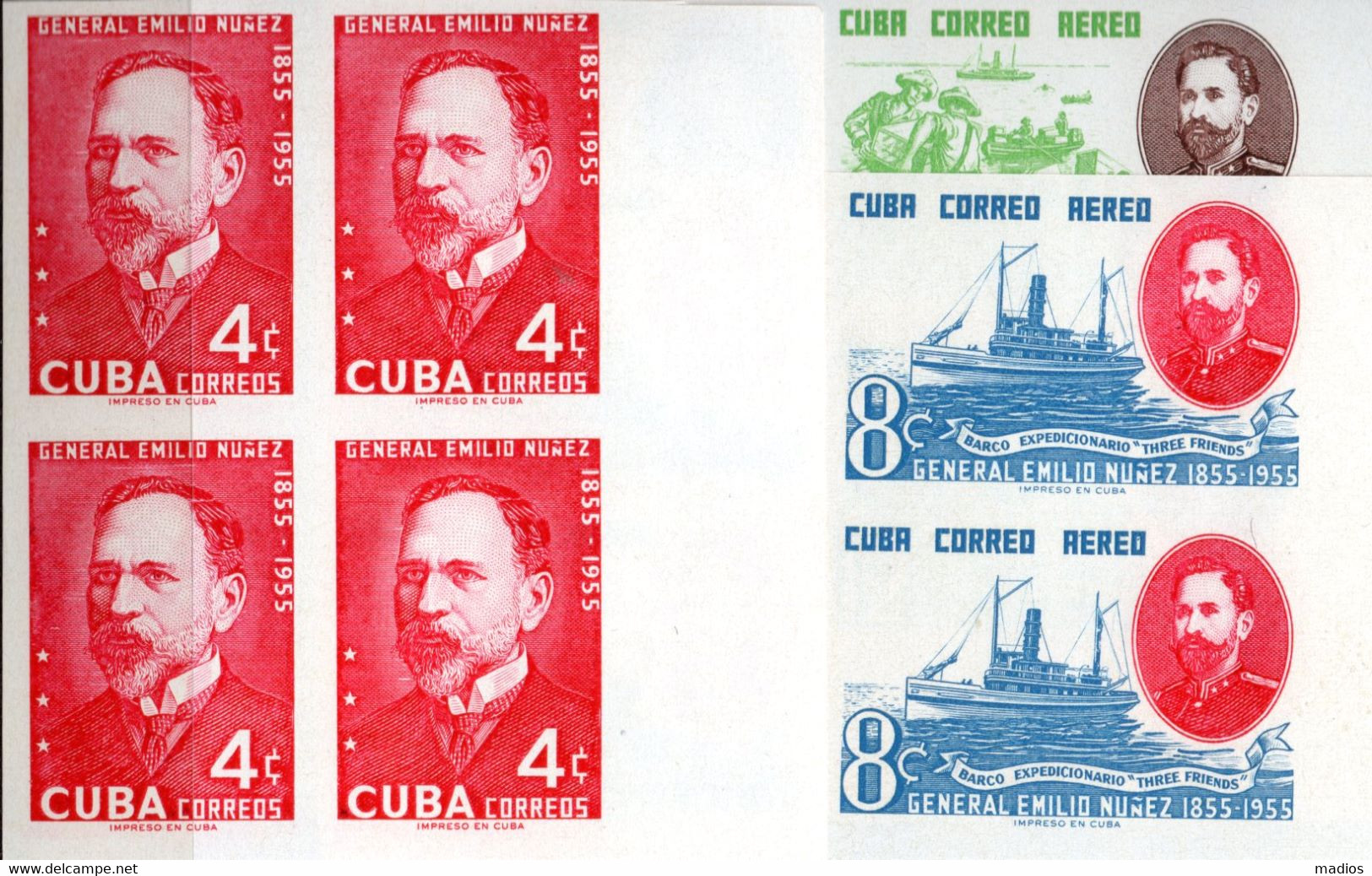 39262 CUBA 1955 Gral Emilio Nuñez(3 Values). Bk4 MNH Proofs. Est. $360 - Imperforates, Proofs & Errors