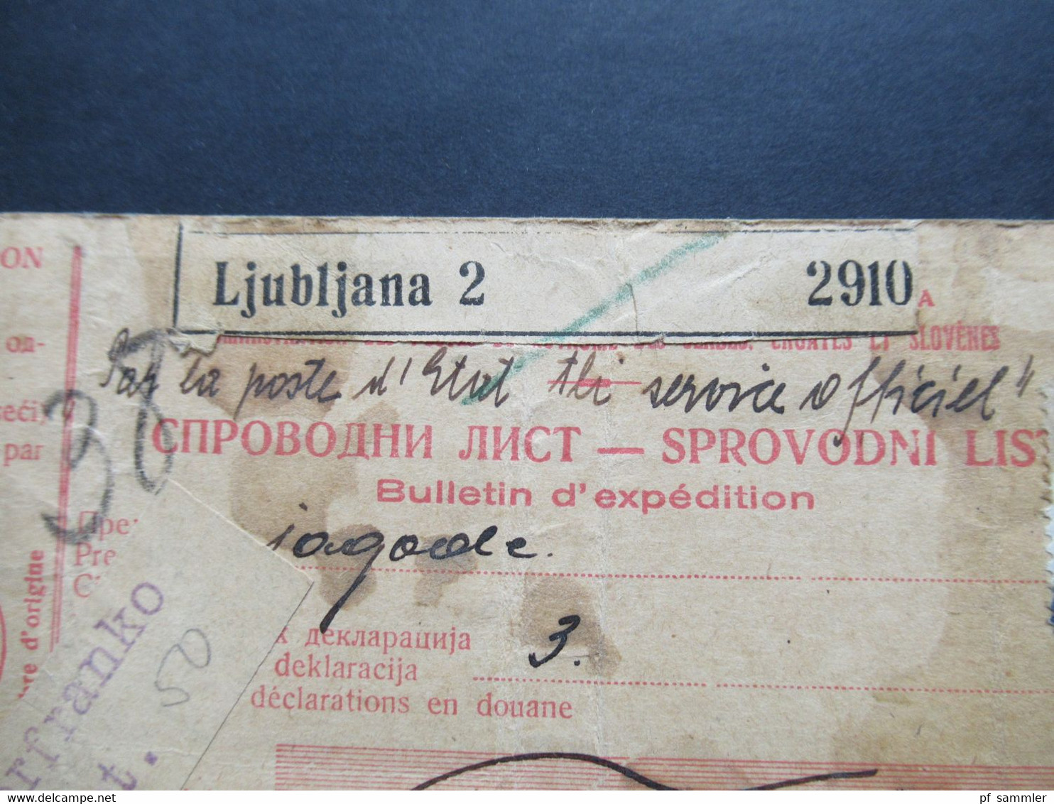 Jugoslawien SHS 1923 Paketkarte / Parcel Card Ljubljana 2 Klebezettel Izvoz Maribor Unn Weiterfranko Fr.2 Ct.50 Nachport - Brieven En Documenten