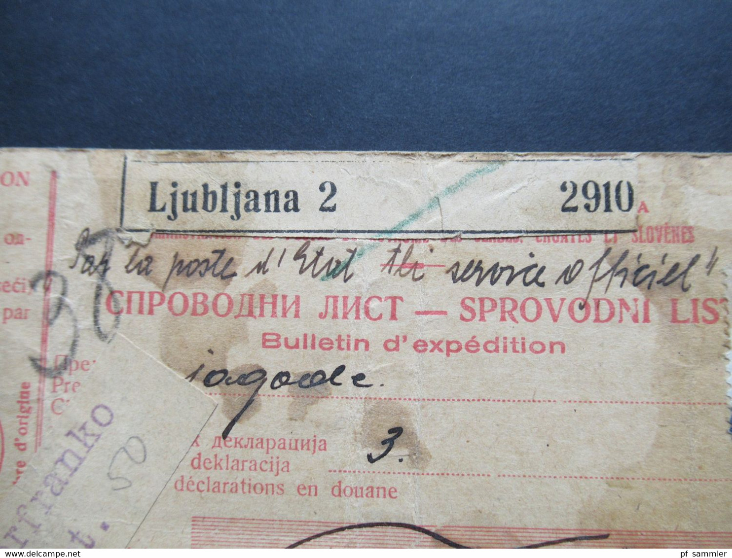 Jugoslawien SHS 1923 Paketkarte / Parcel Card Ljubljana 2 Klebezettel Izvoz Maribor Unn Weiterfranko Fr.2 Ct.50 Nachport - Storia Postale