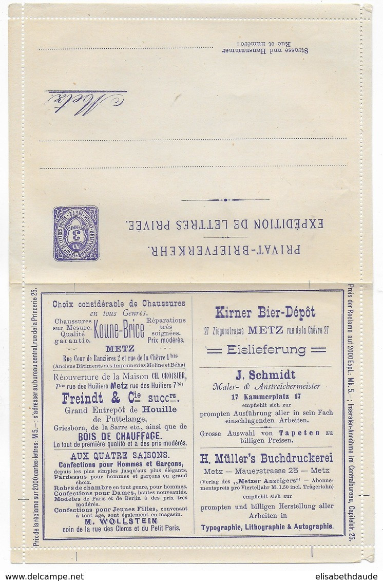 AVANT 1900 - CARTE-LETTRE De La POSTE PRIVEE De METZ (MOSELLE) Avec REPIQUAGES PUBLICITES - Unused Stamps