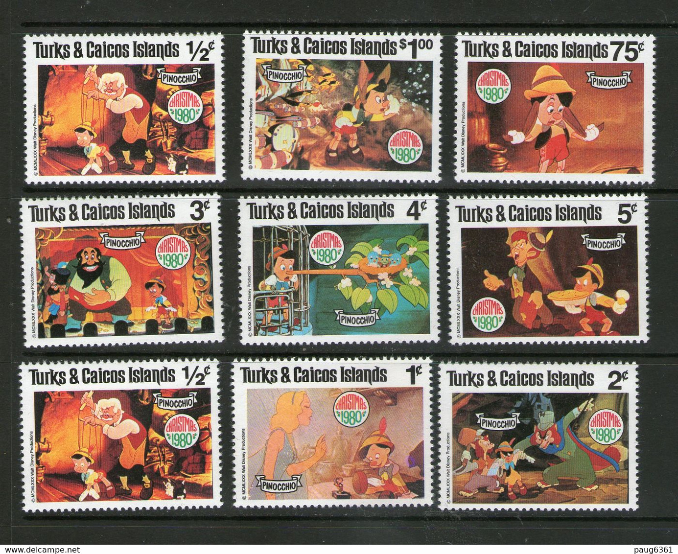 TURKS ET CAICOS 1980 NOEL-PINOCCHIO YVERT N°495/503 NEUF MNH** - Disney