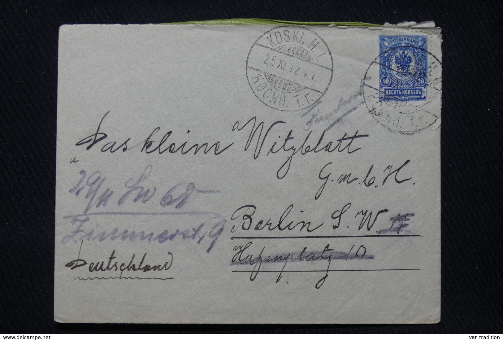 FINLANDE / RUSSIE - Enveloppe De Koski En 1912 Pour Berlin - L 92534 - Briefe U. Dokumente