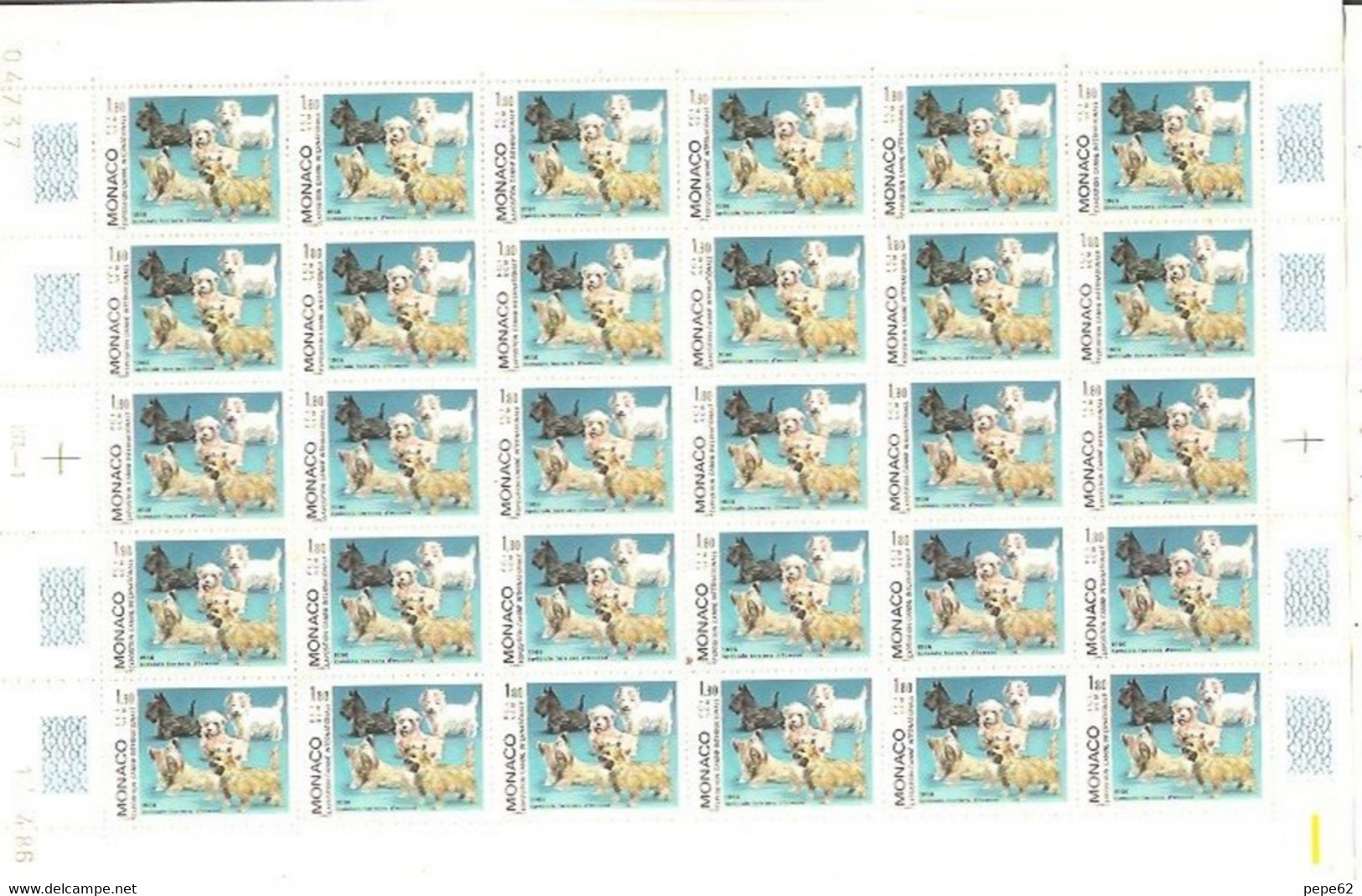 Monaco- Planche 30 Timbres Exposition Canine 1986- Neufs - Collections, Lots & Séries
