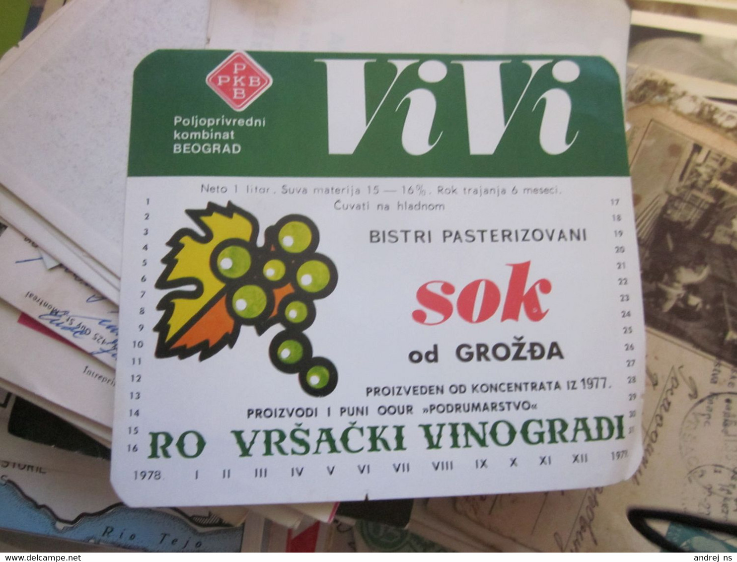 Vrsacki Vinogradi VIVI Bistri Paterizovani Sok Od Grozdja - Altri & Non Classificati