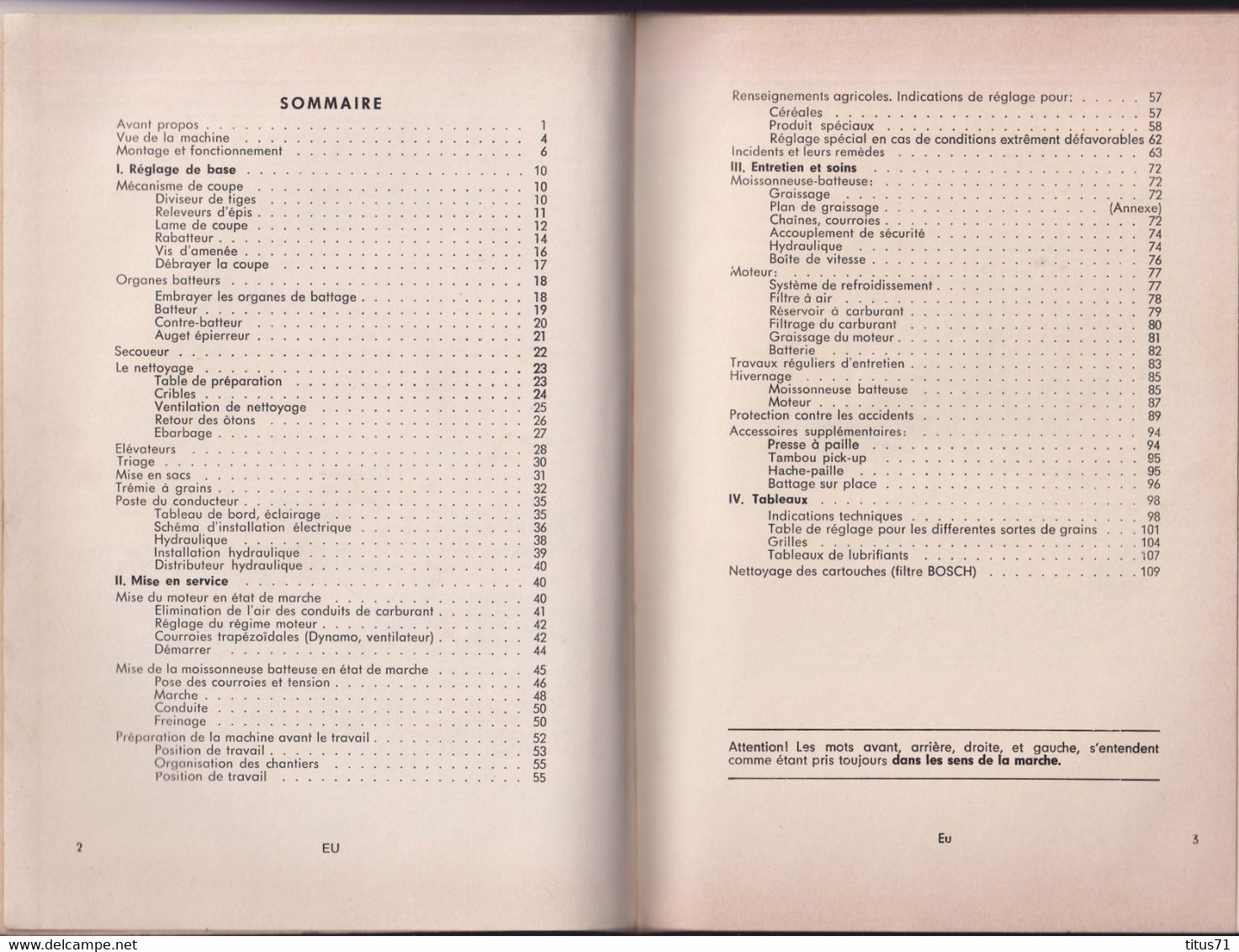 Notice D'utilisation Moissonneuse Batteuse Claas Europa - 110 Pages - 140 Illustrations - Très Bon état - Máquinas