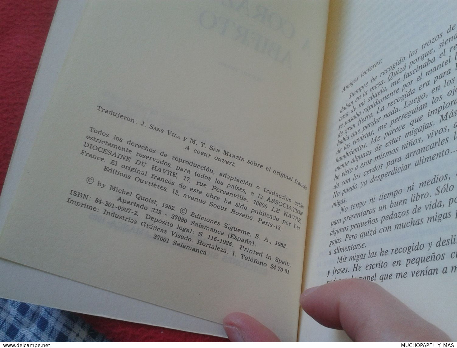 LIBRO A CORAZÓN ABIERTO MICHEL QUOIST EDICIONES SIGUEME - SALAMANCA 1985, PEDAL 166 VER FOTOS Y DESCRIPCIÓN, 304 PAG. - Philosophy & Religion