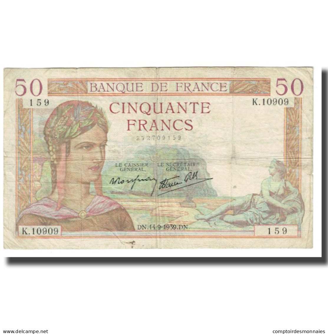 France, 50 Francs, Cérès, 1939, P. Rousseau And R. Favre-Gilly, 1939-09-14 - 50 F 1934-1940 ''Cérès''