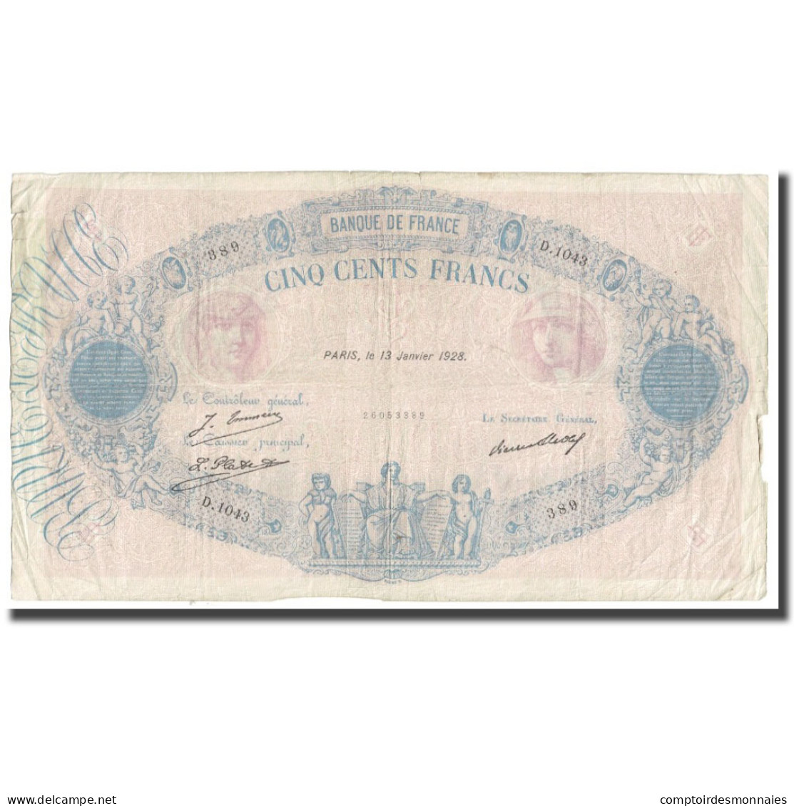 France, 500 Francs, Bleu Et Rose, 1928, P. Rousseau And R. Favre-Gilly - 500 F 1888-1940 ''Bleu Et Rose''