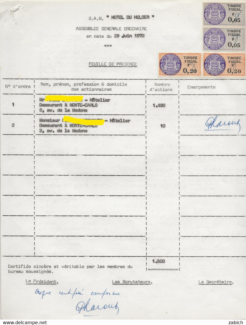 FISCAUX DE MONACO SERIE UNIFIEE  De 1963 N°43 N°43 0,05 Violet 2 Ex Et N°46 1,20 Orange 2 Ex - Fiscale Zegels