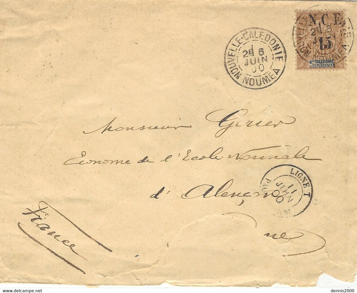 1900- Enveloppe De NOUMEA   Affr. N°56 SEUL  + Cad  Ligne T  Pour La France - Storia Postale