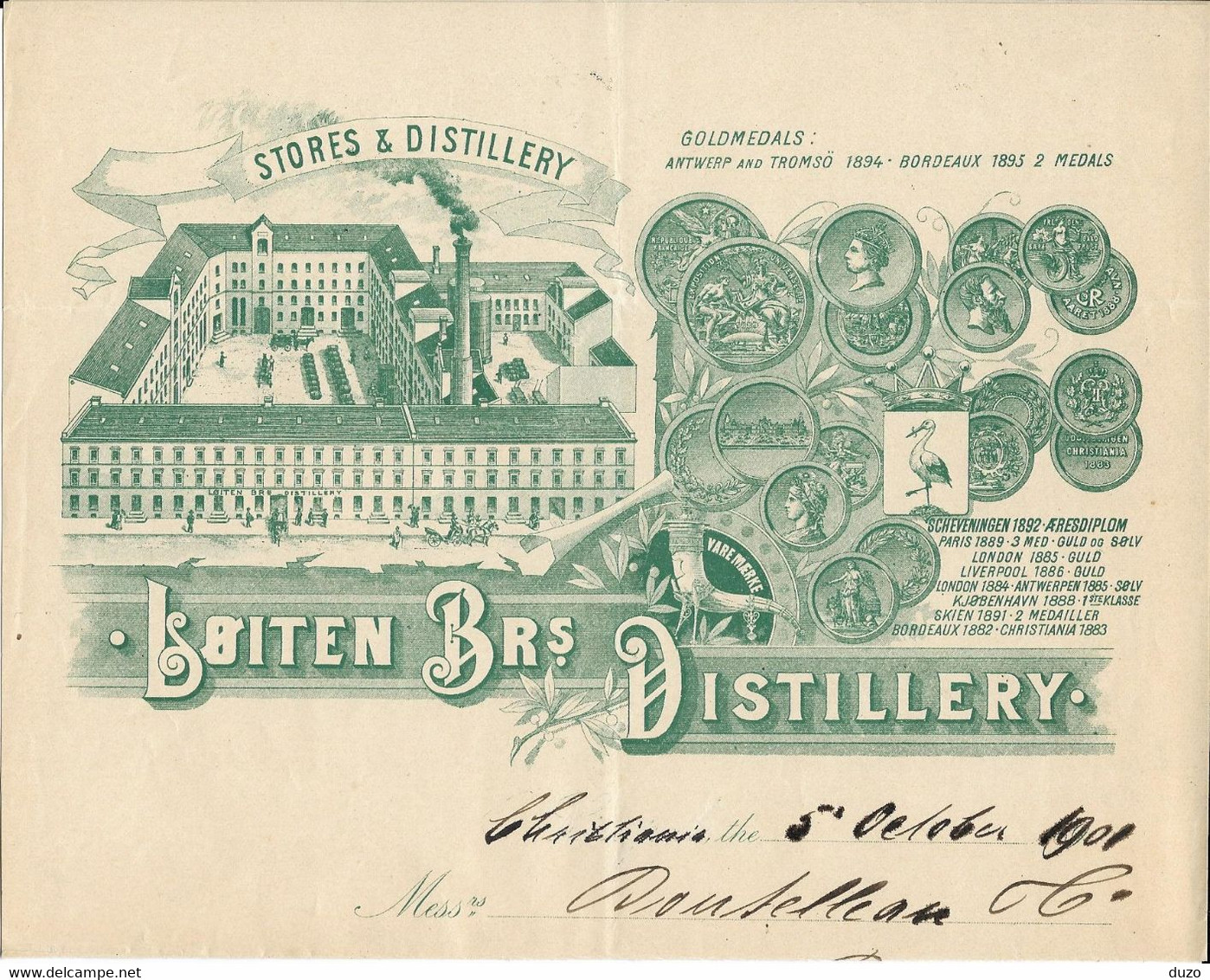 Norvege Norway Norge Oslo Christiana - Stores & Distillery - Entête 1900 - Loiten Brs.Distillery - Andere & Zonder Classificatie