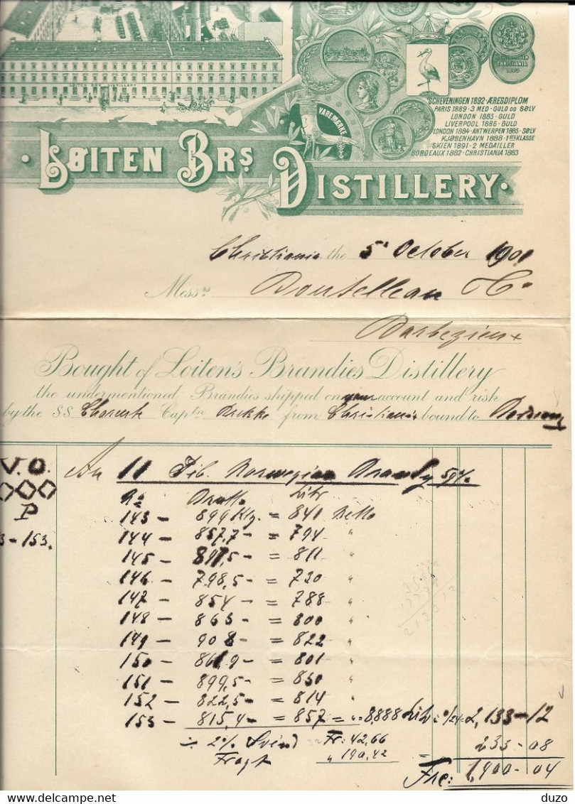 Norvege Norway Norge Oslo Christiana - Stores & Distillery - Entête 1900 - Loiten Brs.Distillery - Andere & Zonder Classificatie