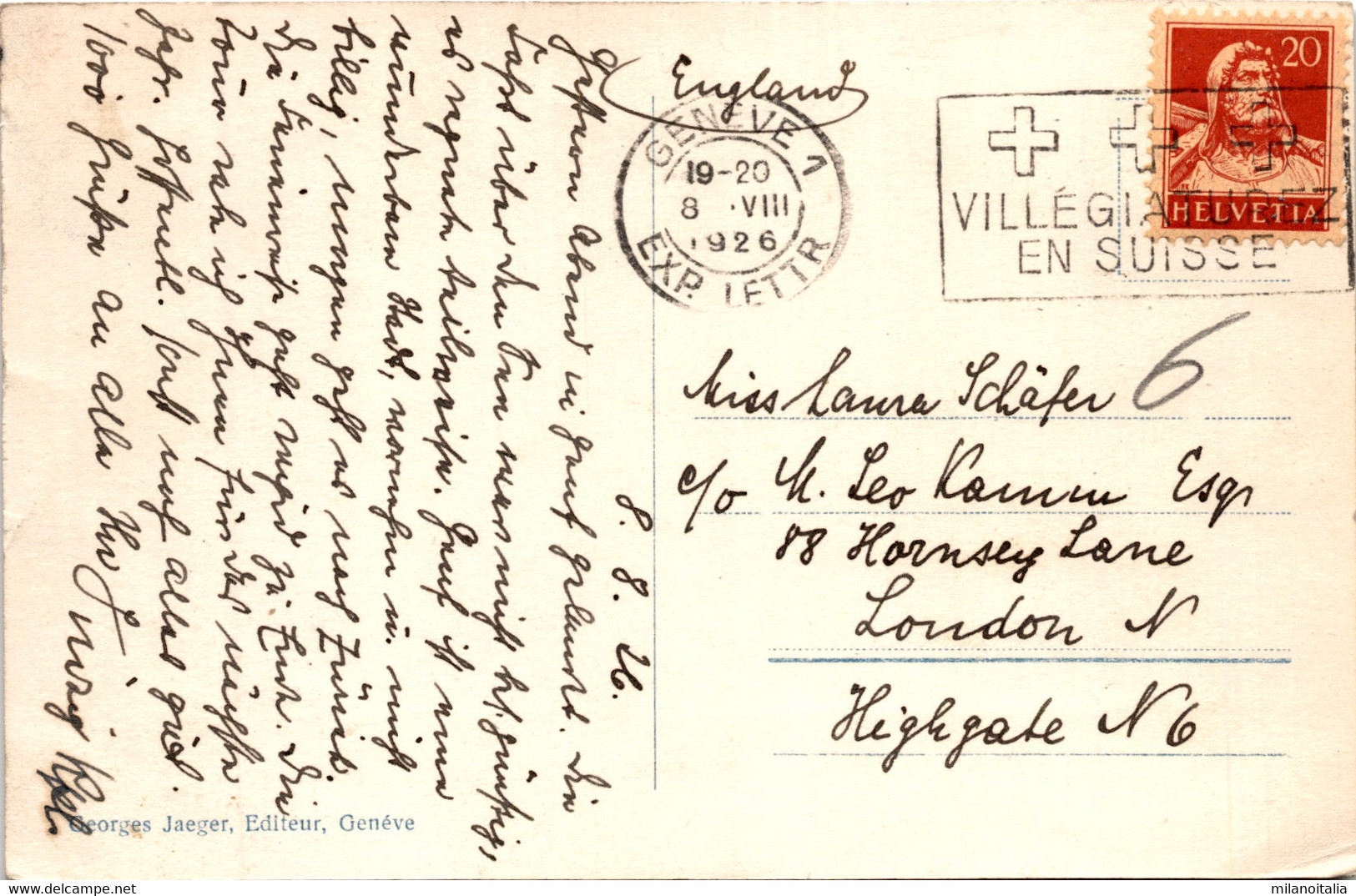 Geneve Depuis Cologny (3039) * 8. 8. 1926 - Cologny