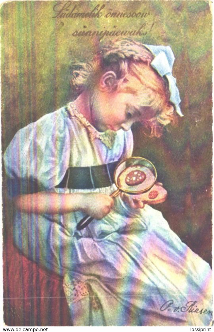 Arno Von Riesen:Girl Looking Sandwich With Magnifying Glass, Pre 1940 - Riesen, Arno Von