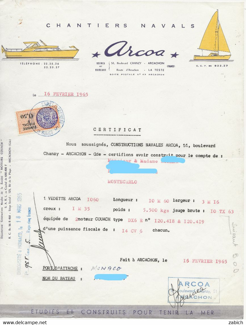 TIMBRES FISCAUX DE MONACO 1965  SERIE UNIFIEE N°49 0F50 ORANGE - Steuermarken