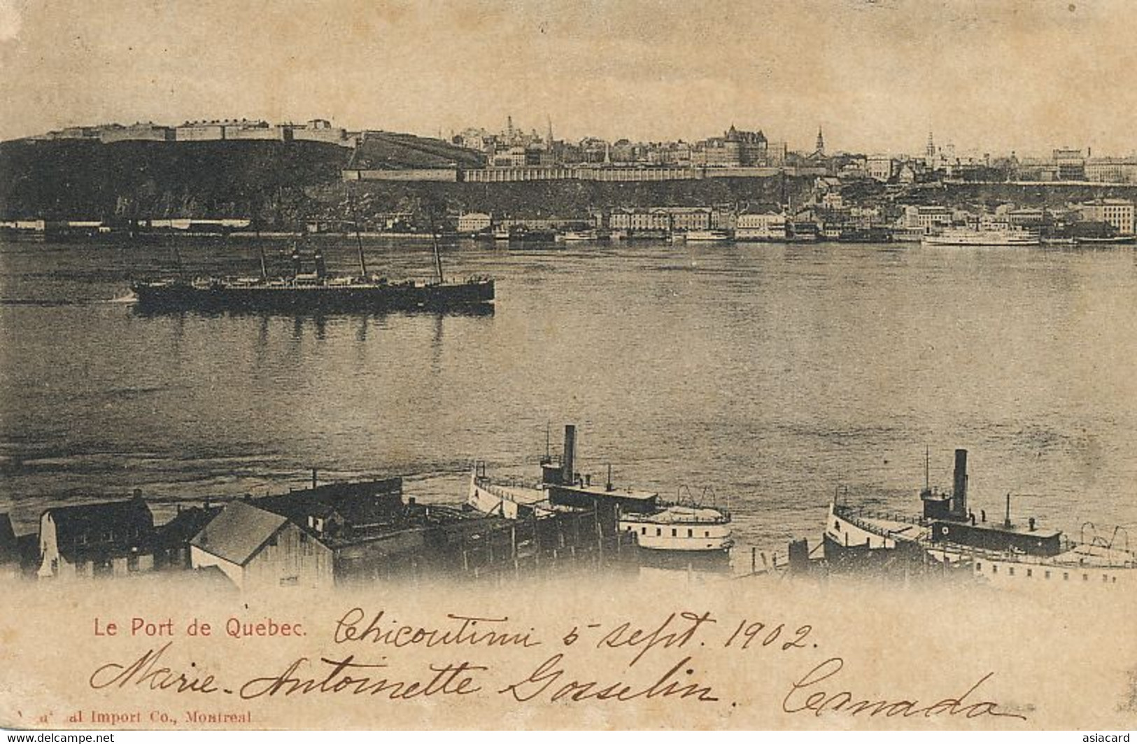 Le Port De Québec 1902 Timbrée Chicoutimi  Vers Bourgueuil  Bozereau - Québec - Les Rivières