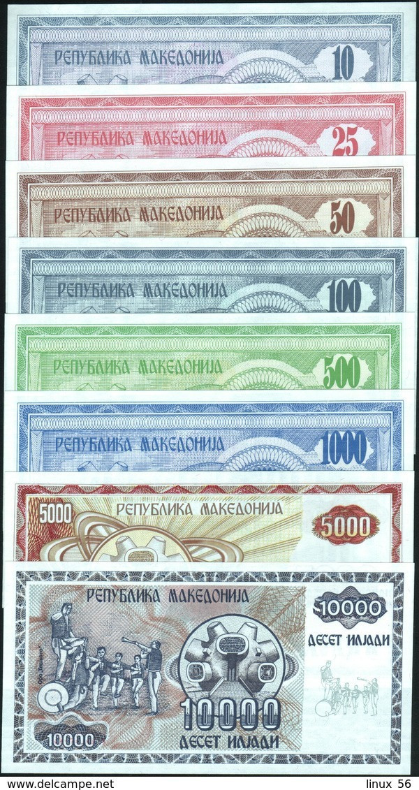 ♛ MACEDONIA - 10+25+50+100+500+1.000+5.000+10.000 Denari 1992 UNC P.1+2+3+4+5+6+7+8 - North Macedonia