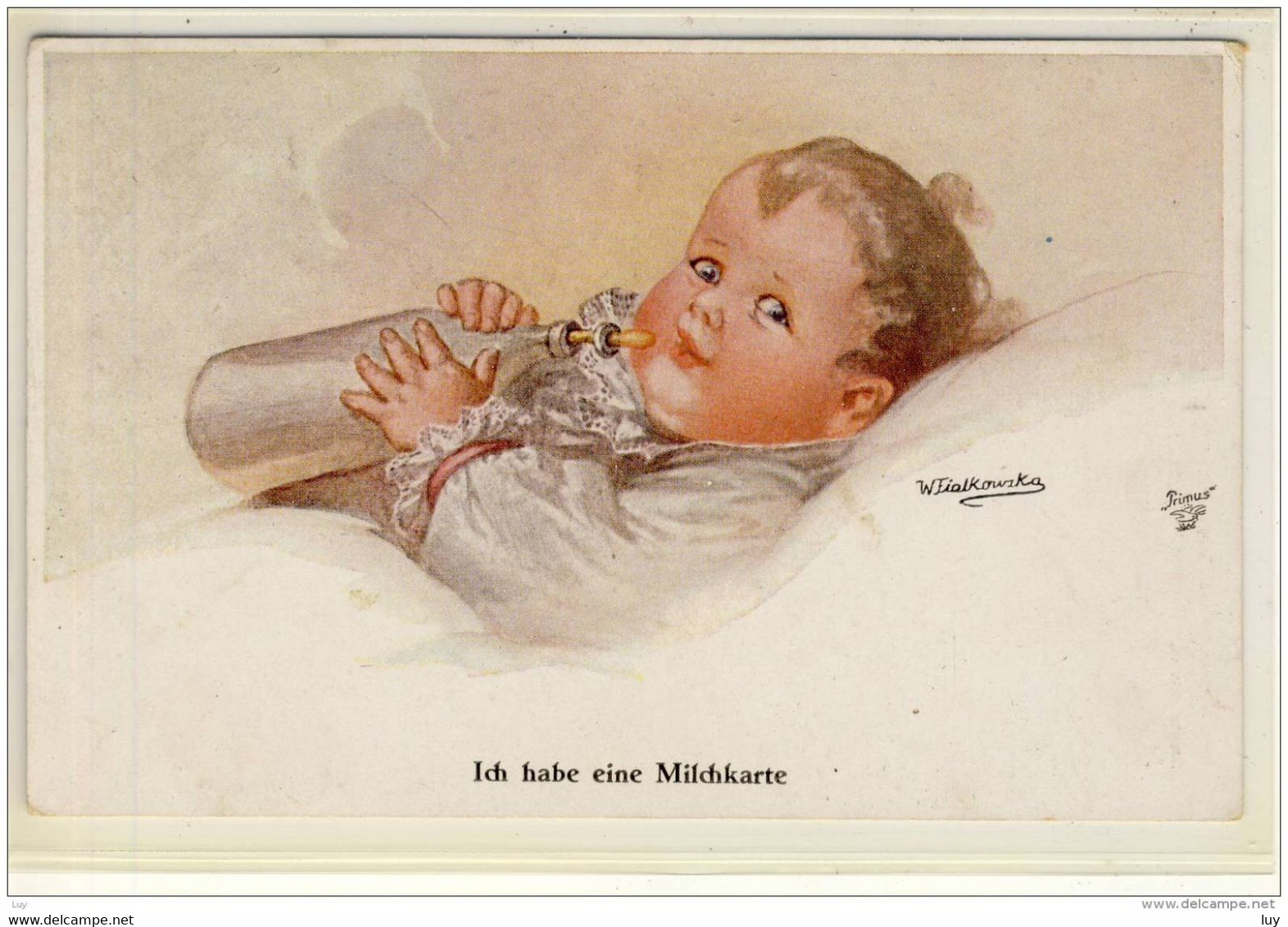 FIALKOWSKA Wally Serie  Ich Habe Eine Milchkarte Baby Nahrungssorgen Primus Postkarte  Gel. 1917 - Fialkowska, Wally