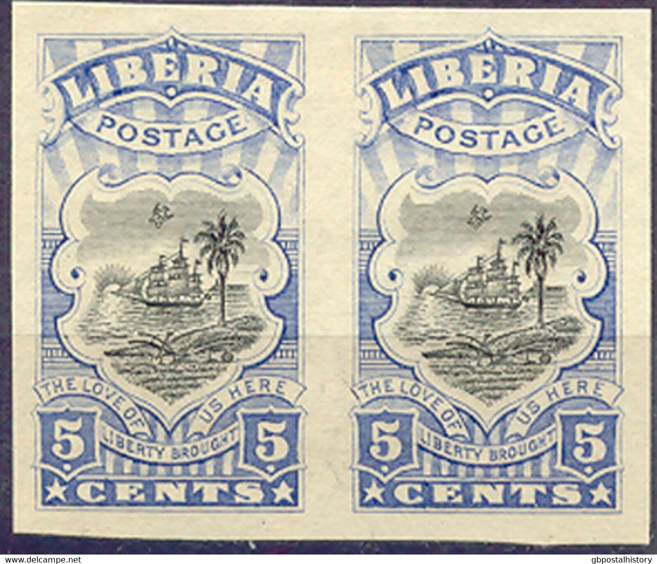 LIBERIA 1918, 5 C Coat Of Arms, Superb Rare IMPERFORATED PROOF PAIR U/M - Liberia