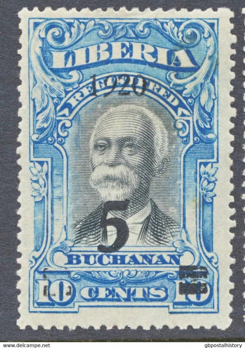 LIBERIA 1920 Registered Mail Issue 5 (C) On 10 C Buchanan Superb M/M VARIETY - Liberia