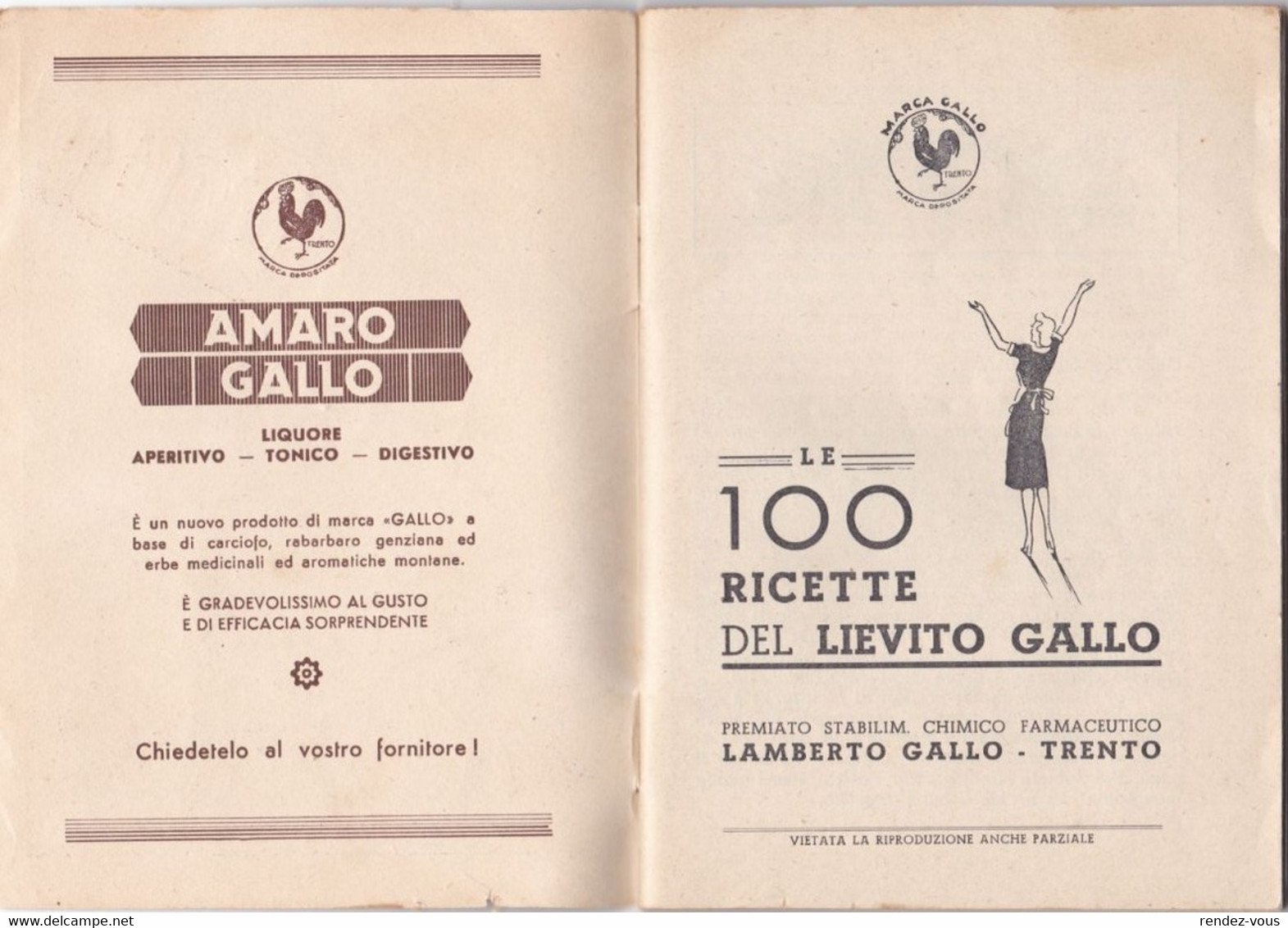 Pubblicità   Lievito Gallo " Le 100 Ricette Del..." - Pag. 35  -  Tipogr. M. Dossi  & C., Trento - Huis En Keuken