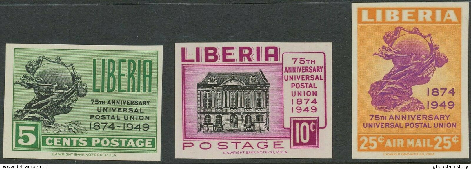 LIBERIA 1950 75 Jahre Weltpostverein UPU Postfr. Kab.-Satz ABARTEN UNGEZÄHNT - Liberia