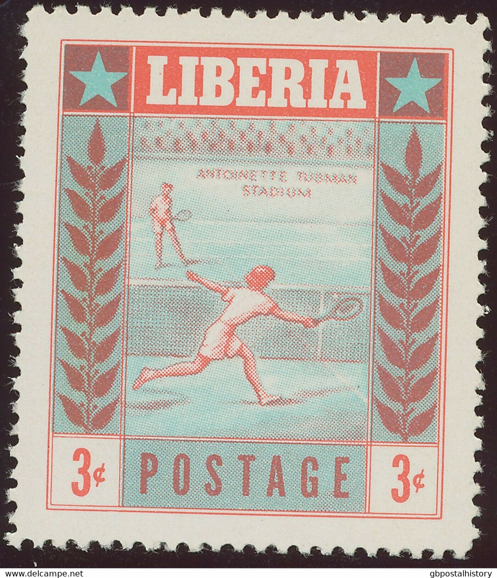 LIBERIA 1955 3 C Tennis Superb U/M MAJOR ERROR & VARIETY: MISSING COLOR YELLOW - Liberia