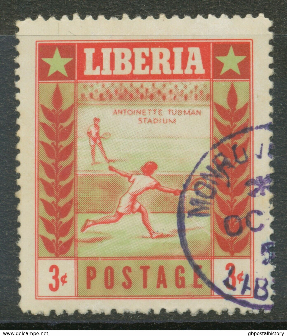 LIBERIA 1955 Tennis 3 C Green / Pink Superb Used (Antoinnette Tubman Stadium) - Liberia