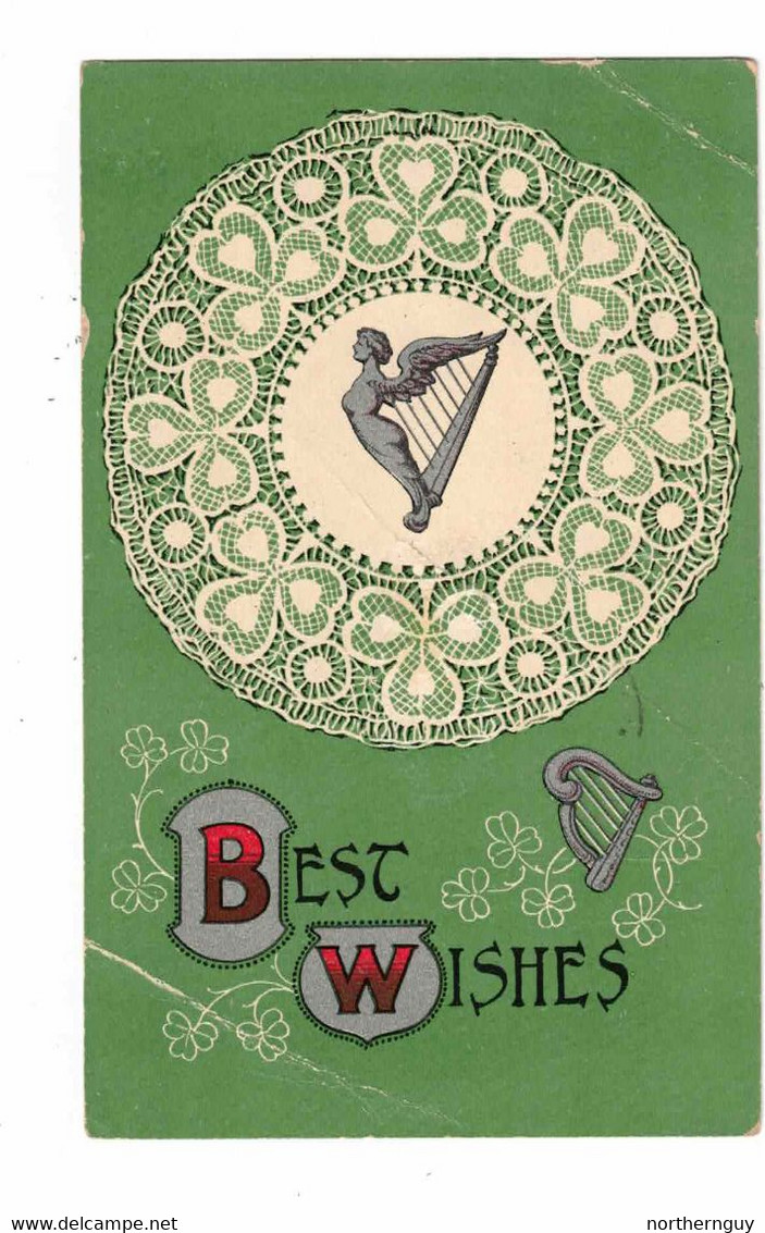 "Best Wishes", 1913 Postcard, Canada - Saint-Patrick's Day
