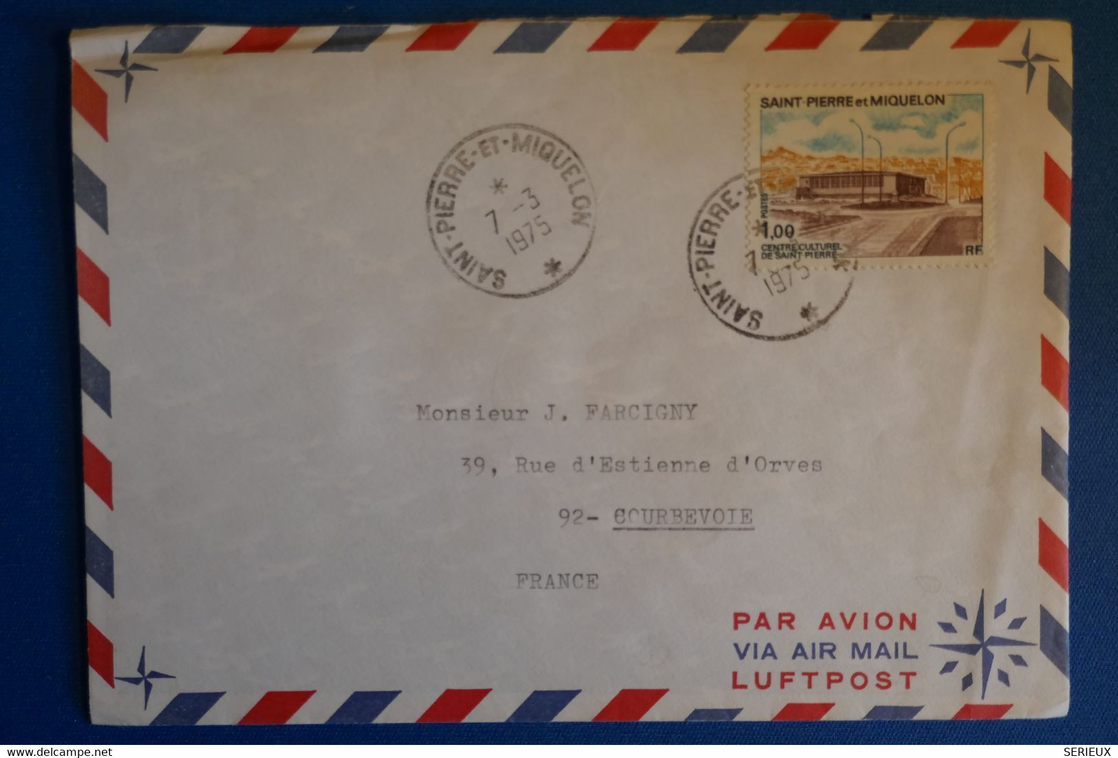 M19 ST PIERRE MIQUELON BELLE LETTRE 1975  VILA POUR COURBEVOIE FRANCE + AFFRANCHISSEMENT PLAISANT - Lettres & Documents