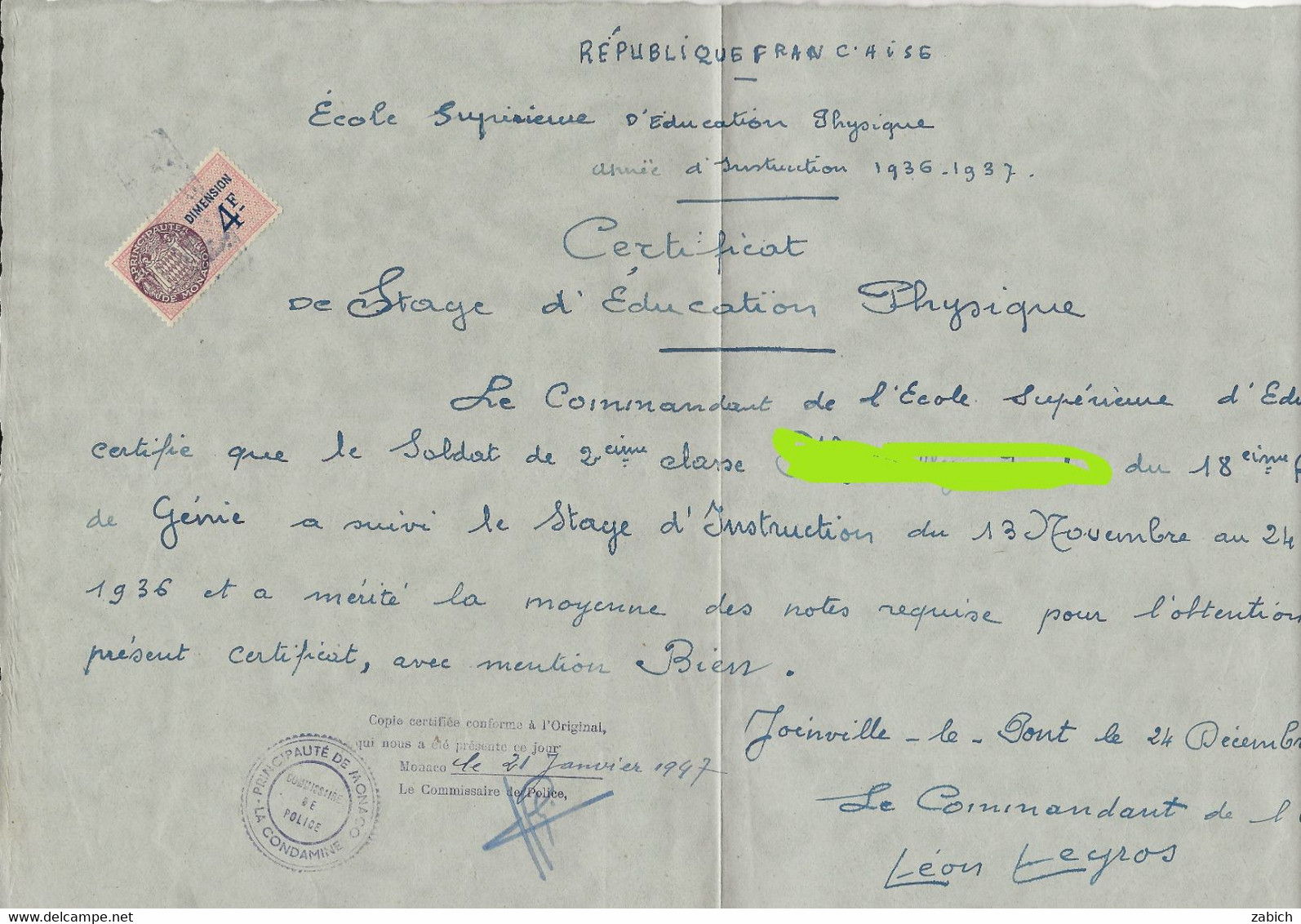 FISCAUX DE MONACO  DIMENSION N°18  4F Rose Brun Et Bleu  21 Janvier 1947 - Steuermarken