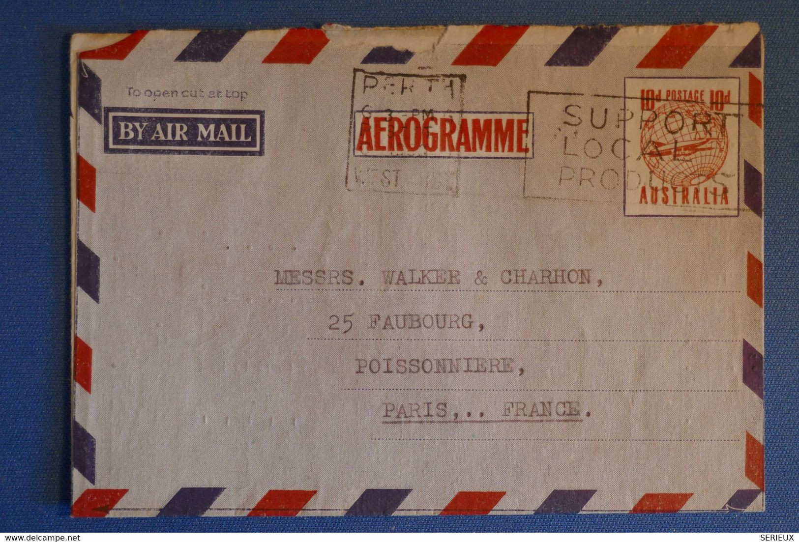 M19 AUSTRALIE BELLE LETTRE RARE AEROGRAMME 1958 PERTH POUR PARIS FRANCE + AFFRANCHISSEMENT PLAISANT - Covers & Documents