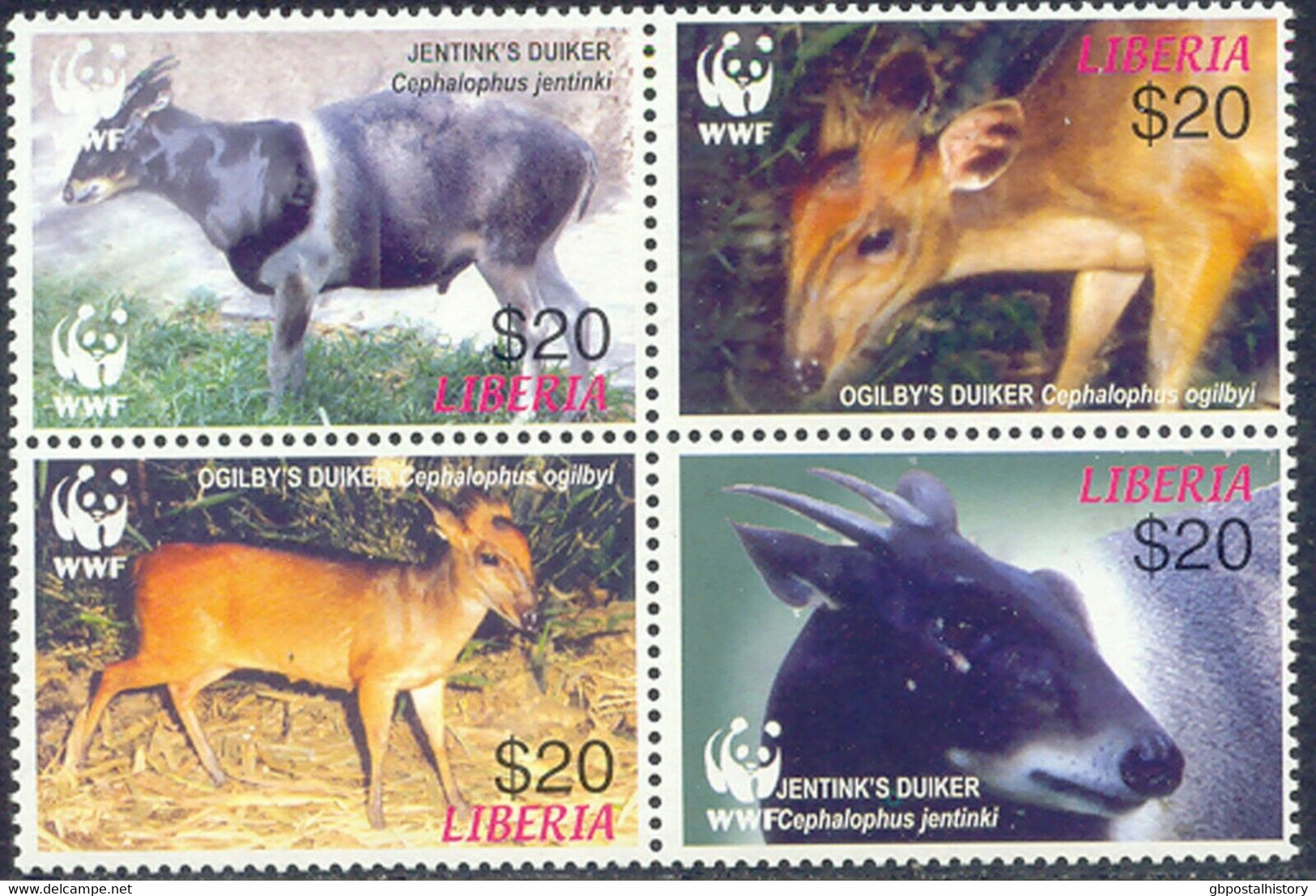 LIBERIA 2005 World Wide Fund For Nature (WWF), Jentink's Duiker ** DOUBLE PRINT - Liberia
