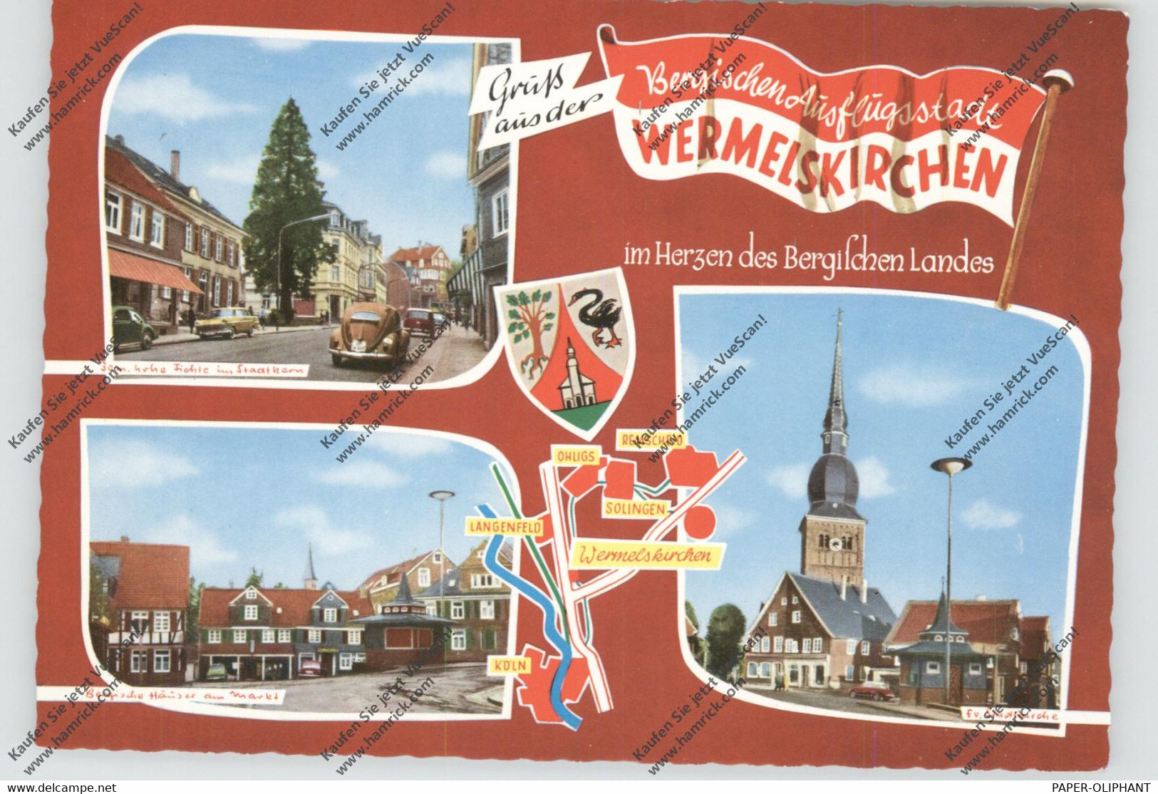 5632 WERMELSKIRCHEN, Markt, Stadtkirche, Fichte, VW-Käfer, OPEL REKORD - Wermelskirchen