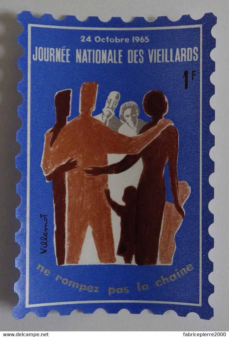 Journée Nationale Des Vieillards 24 Octobre 1965 Vignette Dans Sa Pochette Ill. De Villemot EXCELLENT ETAT - Otros & Sin Clasificación