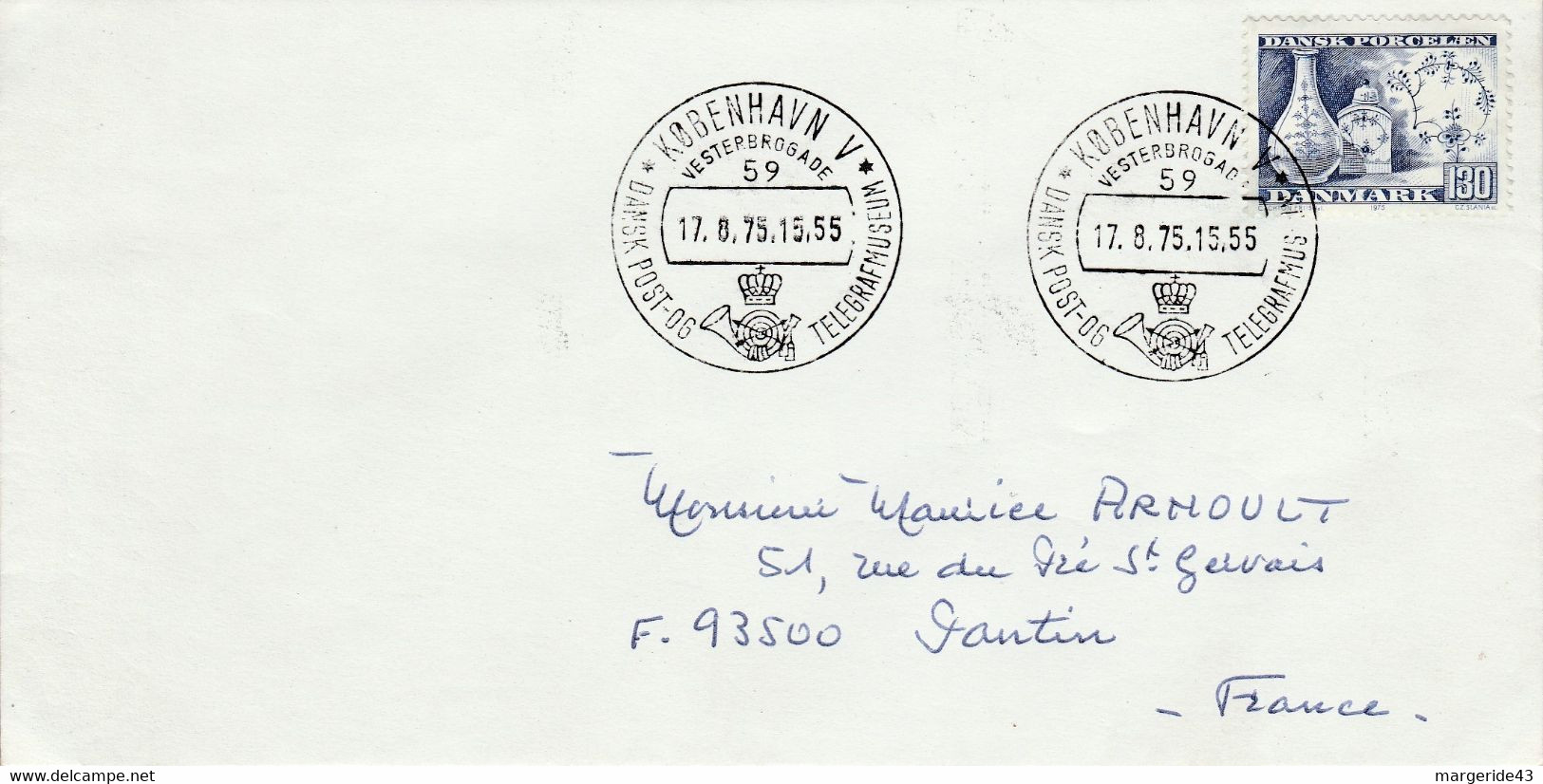 DANEMARK LETTRE POUR LA FRANCE 1975 - Franking Machines (EMA)