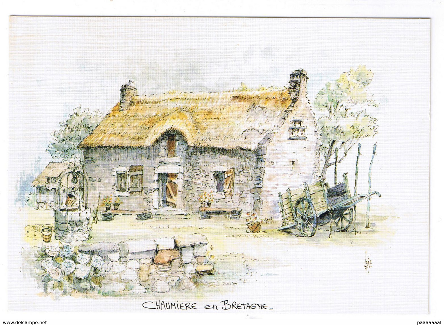 LA BRETAGNE CHAUMIERE EN BRETAGNE AQUARELLE DE ROBERT LEPINE - Bretagne