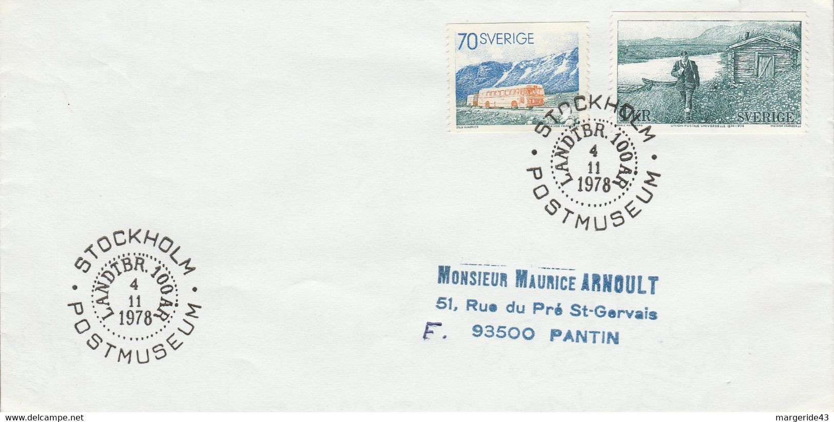 SUEDE AFFRANCHISSEMENT COMPOSE SUR LETTRE DU MUSEE POSTAL POUR LA FRANCE 1978 - Altri & Non Classificati