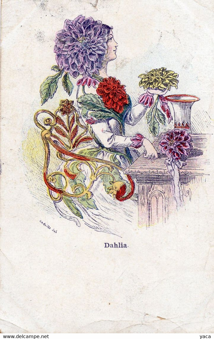 Une élégante Au Dahlia  Illustrateur Andville Del  Décor Art Déco - Adolf 'Jodolfi'