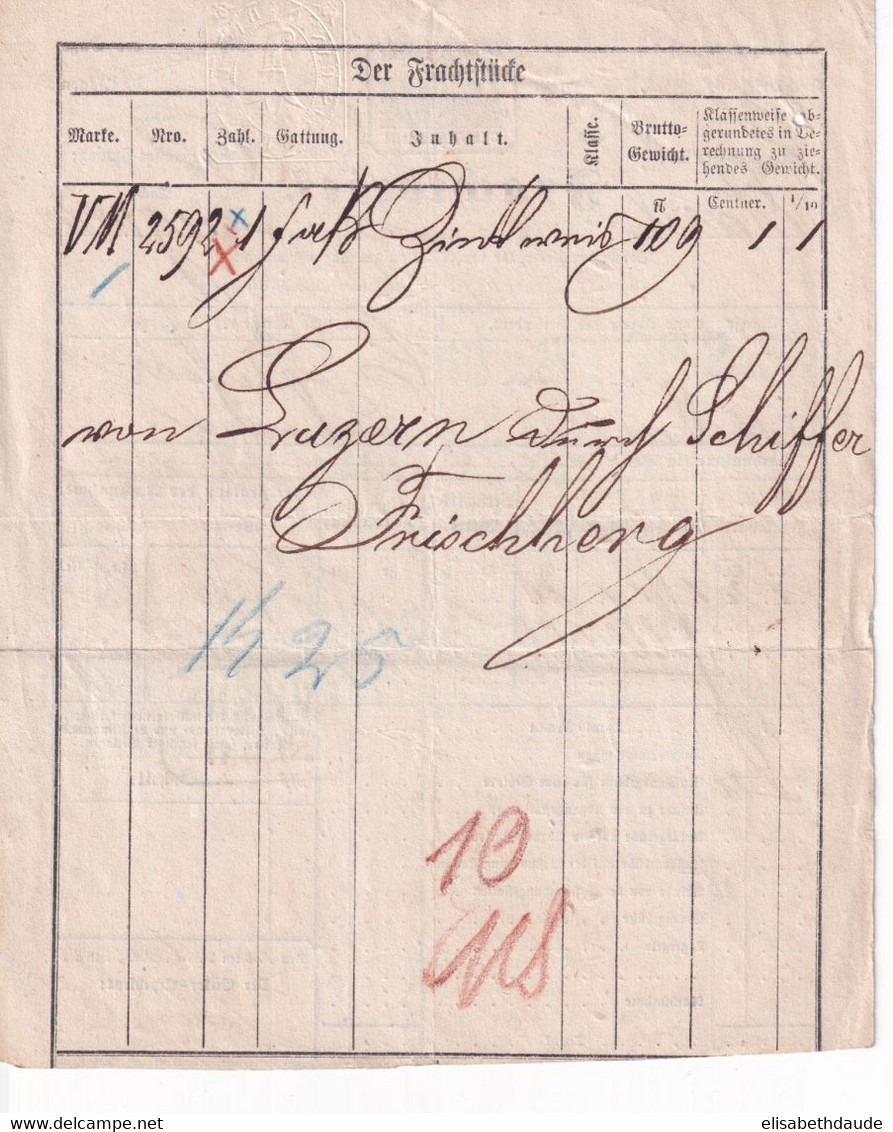 1860 - SUISSE - LETTRE De VOITURE COLIS POSTAL "FRACHTBRIEF" De BASEL => LUZERN - Railway