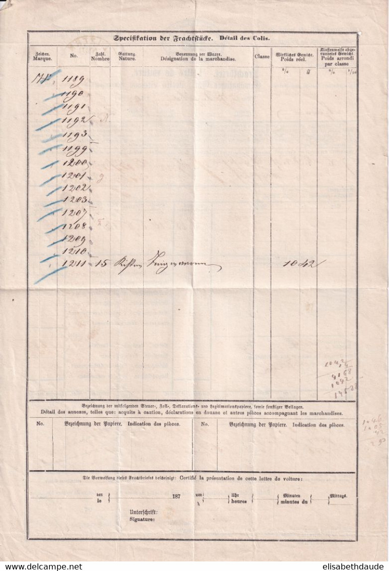 1870 - SUISSE - LETTRE De VOITURE COLIS POSTAL "FRACHTBRIEF" De LUZERN - Ferrocarril