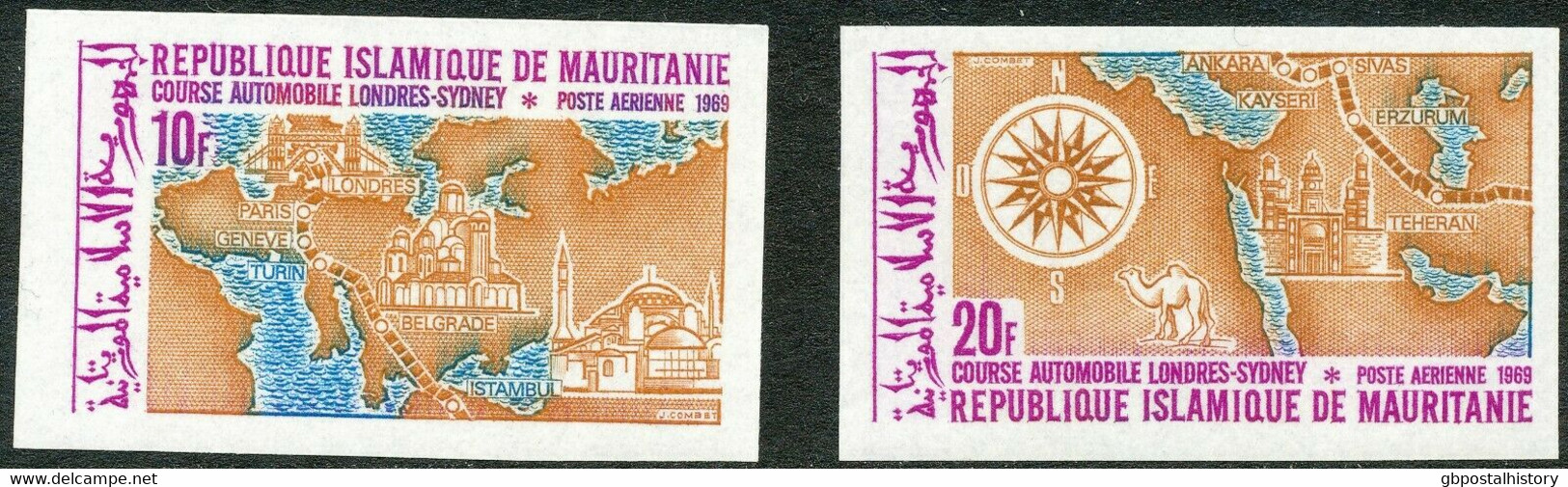 MAURETANIEN 1969 Transkontinentale Autorallye London-Sydney U/M Set IMPERFORATED - Mauritania (1960-...)