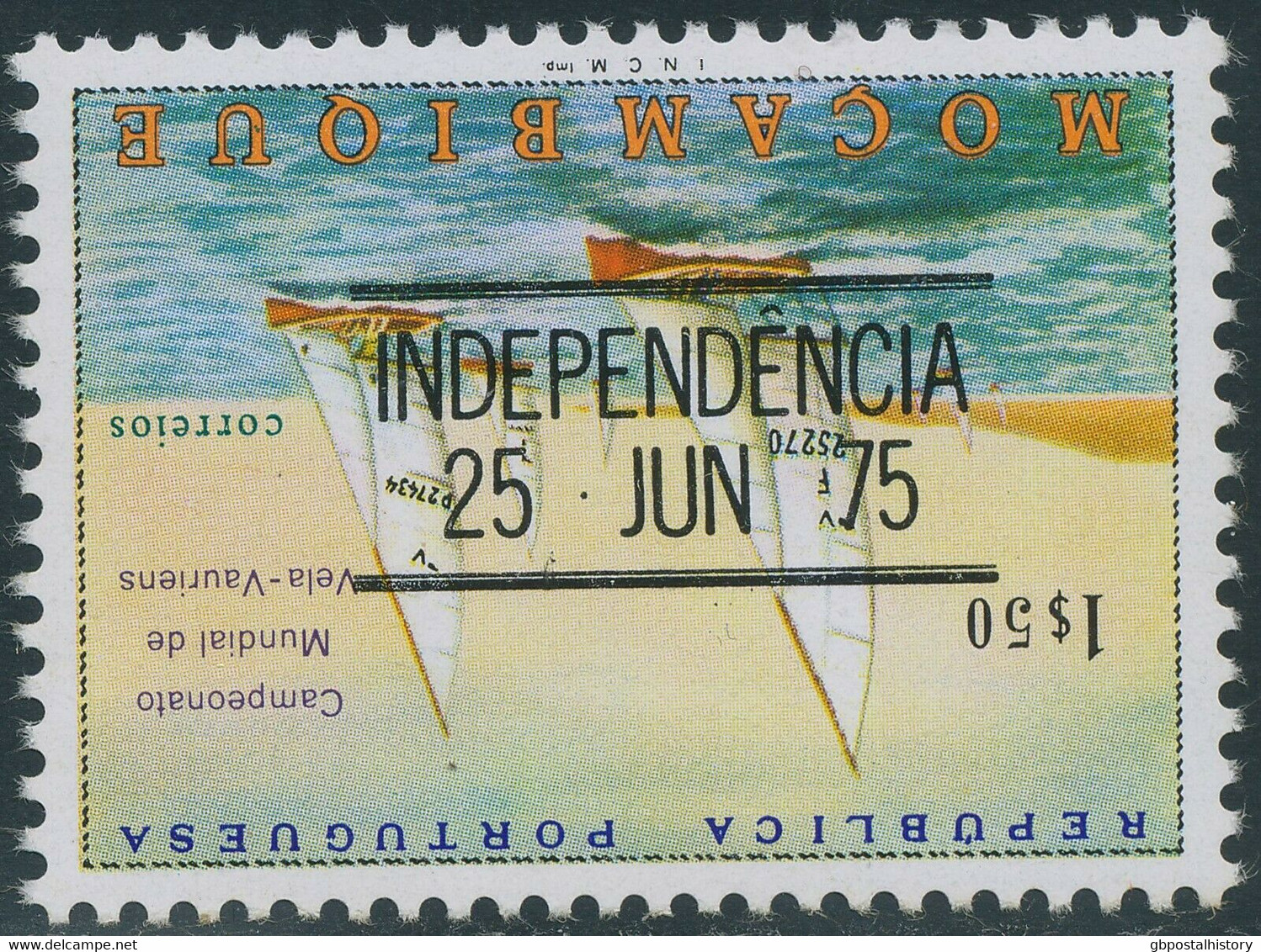 MOSAMBIK 1975 Unabhängigkeit 0.10 E. (2x), 1.50 E. U. 4.50 E. INVERTED OVERPRINT - Mozambique